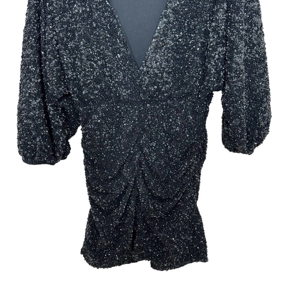 Ba&sh Small Black Scarlet Sequin Long Sleeve Vneck Mini Dress - Picture 6 of 10